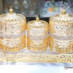 Plateau miroir avec 3 bonbonnières en verre