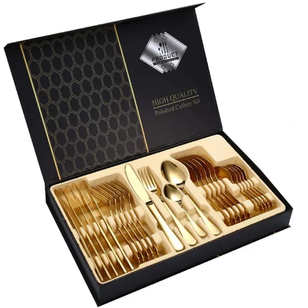 Ensemble-ménagère-couverts-table-24-Pièces-Doré-Casablanca-Maroc-coucouMarket