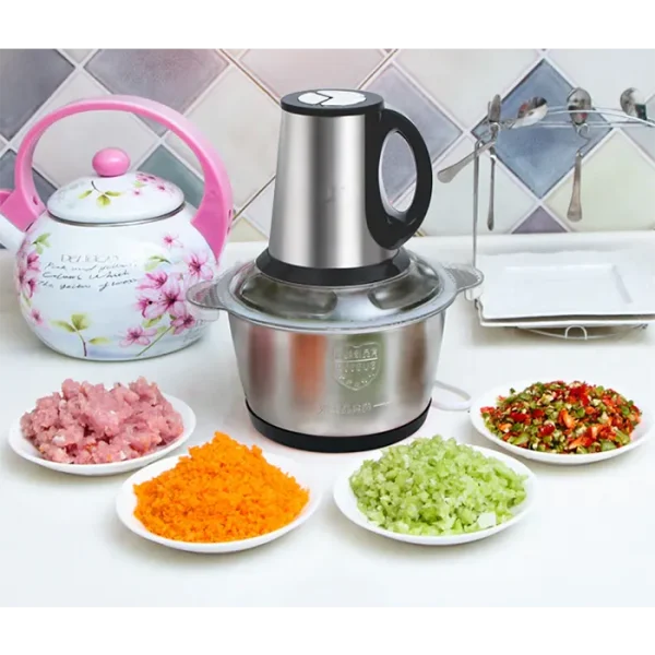 FIZLER-Robot-hachoir-electrique-broyeur-viande-légume 2-bol-inox-verre -6-lames-Casablanca