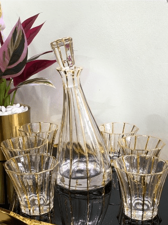 ensemble-carafe-cristal-verres-dorée-davinci-maroc-Casablanca-promo-solde