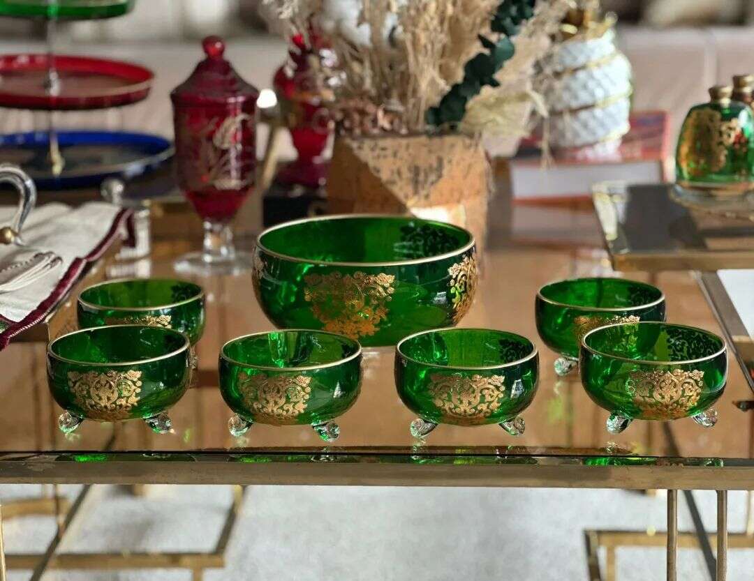 ensemble-de-7-pièces-en-cristal-Italie-vert-Maroc-Casablanca