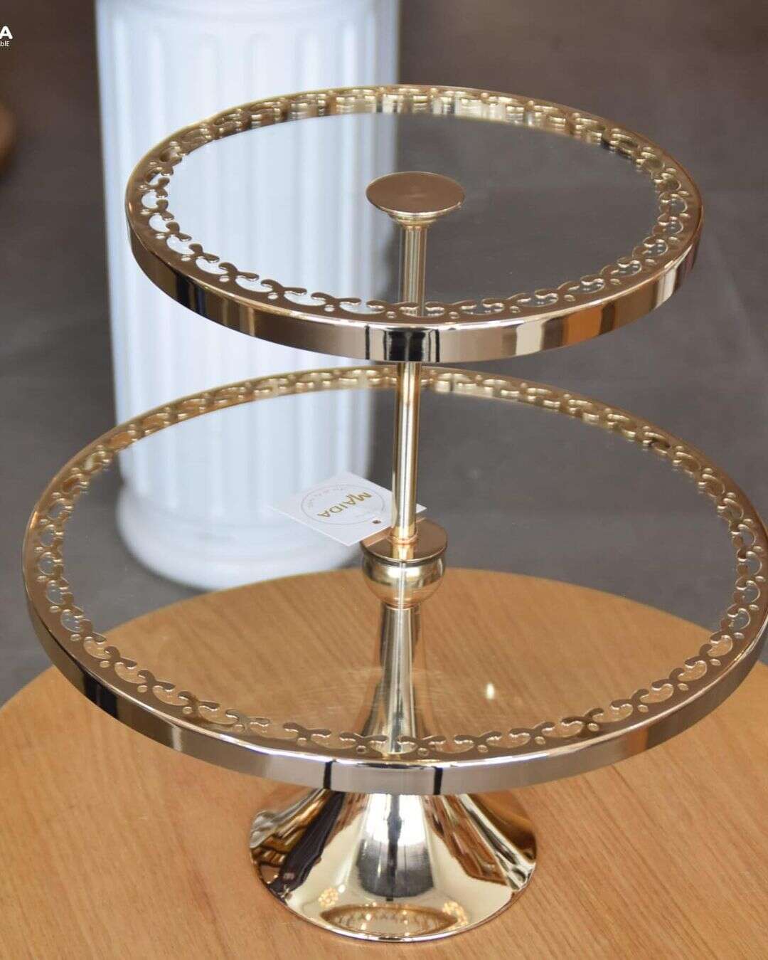 Présentoir-à-gâteaux-en-miroir-à-2-niveaux-Doré-prix-promo-Casablanca-Maroc-coucouMarketa