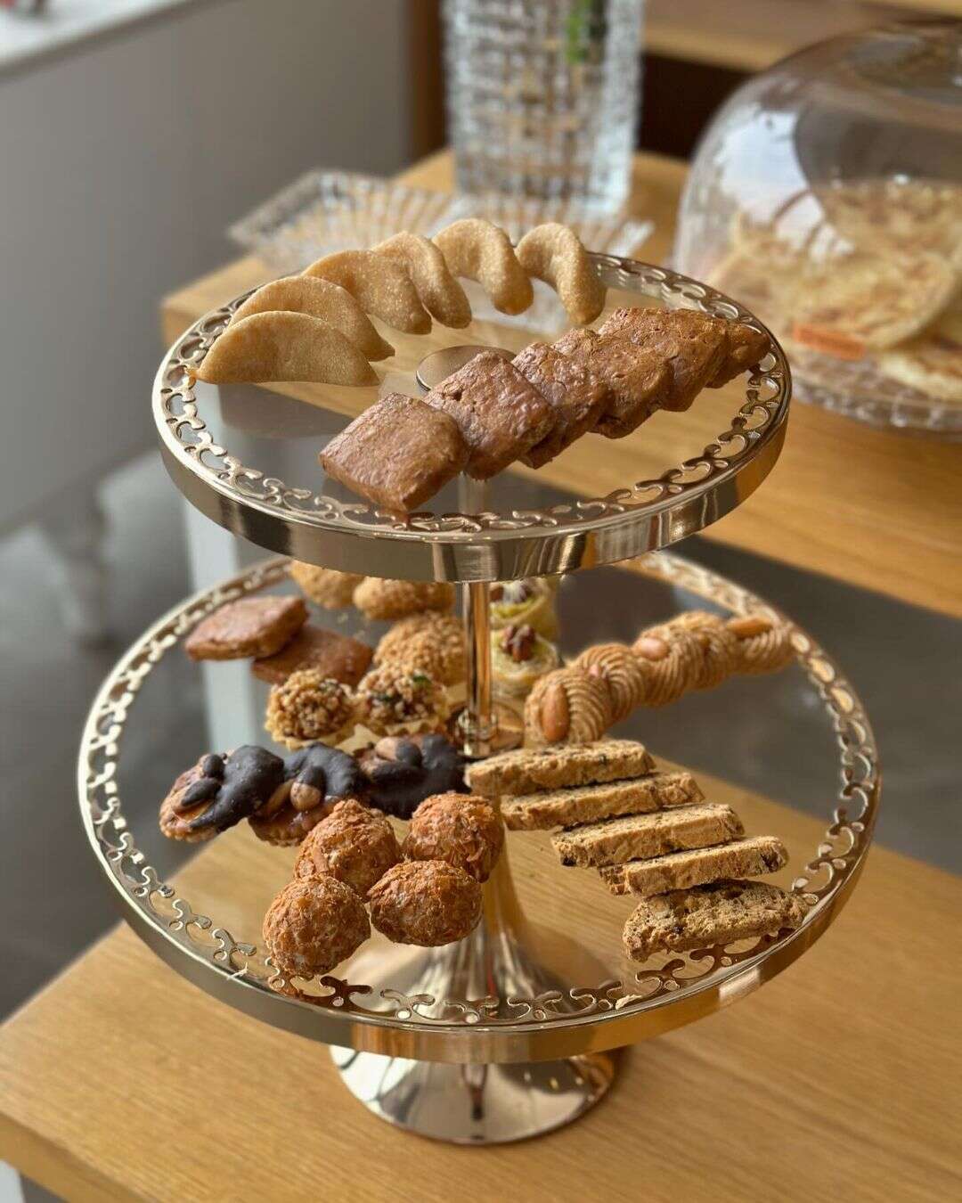 Présentoir-à-gâteaux-en-miroir-à-2-niveaux-Doré-prix-promo-Casablanca-Maroc-coucouMarketa