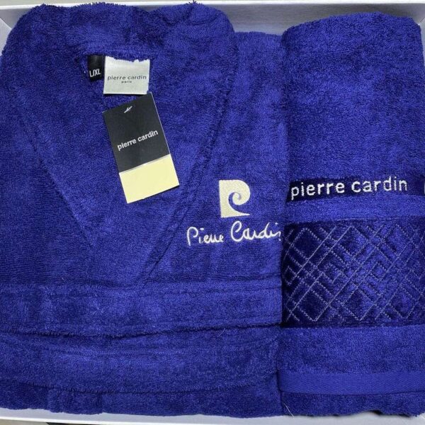 peignoir-avec-capuchon-et-serviette-Pierre-Cardin-bleu-prix-maison-Casablanca-Maroc-coucouMarket