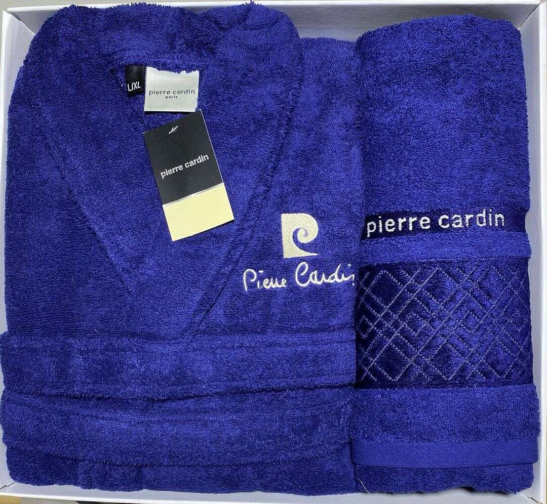 Peignoir avec Capuchon et Serviette Pierre Cardin Bleu