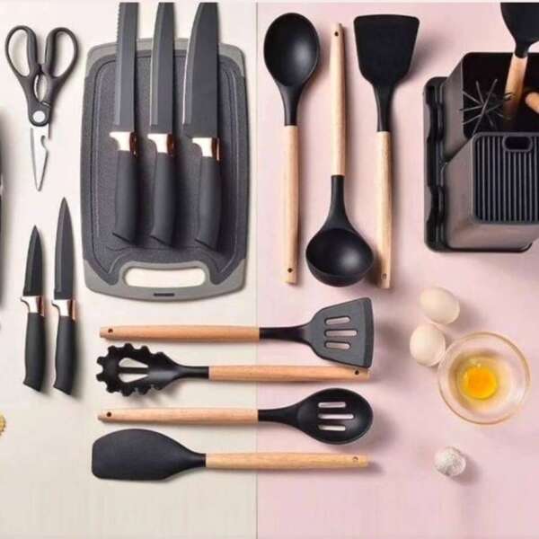 ensemble-de-19-ustensiles-en-noir-silicone-anti-adhesifs-prix-Casablanca-Maroc-coucouMarket