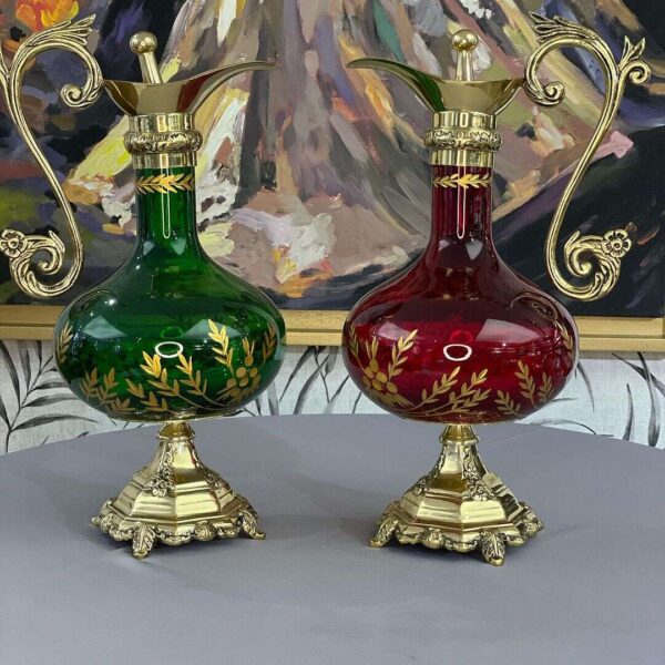 Ancienne-Carafe-Italienne-en-Cristal-Soufflé-Vert-avec-Bouchon-prix-casablanca-Maroc-coucouMarket