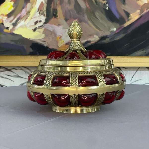 Bonbonnière-rouge-de-Luxe-en-cuivre-et-cristal-Made-in-India-prix-Casablanca-Maroc-coucouMarket