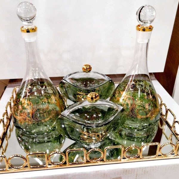 Ensemble-de-2-carafes-avec-2-bonbonnières-en-Cristal-Vert-prix-Casablanca-Maroc-coucouMarket