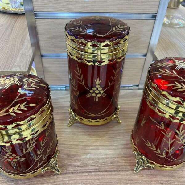 Trio-de-bonbonniere-de-luxe-en-cuivre-et-cristal-bordeaux-prix-Casablanca-Maroc-coucouMarket