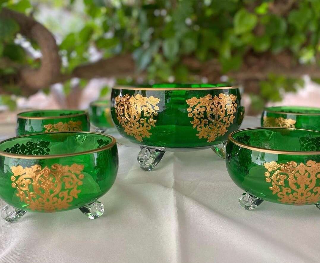 ensemble-de-saladier-motif-princesse-de-7-pièces-en-cristal-Italie-vert-Maroc-Casablanca