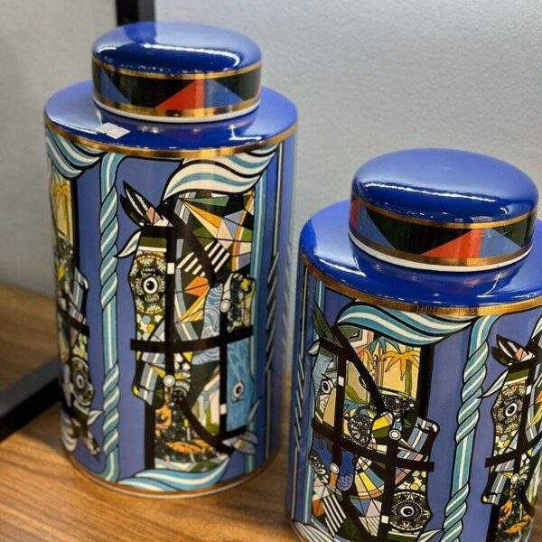 Duo de vases cheval en poterie bleu indigo-prix-Casablanca-Maroc-coucouMarket