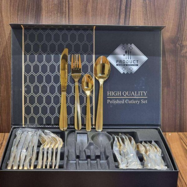 Service-de-Couverts-Dorés-en-Acier-Inoxydable-24 Pièces-prix-Casablanca-Maroc-coucouMarket