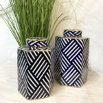 Ensemble-de-Pots-Hexagonaux-Bleus-avec-Accents-Dorés-prix-Casablanca-Maroc-coucouMarket