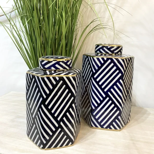 Ensemble-de-Pots-Hexagonaux-Bleus-avec-Accents-Dorés-prix-Casablanca-Maroc-coucouMarket