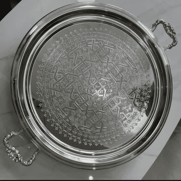 plateau-marocain-artisanal-rond-Argentée-prix-Casablanca-Maroc-coucouMarket