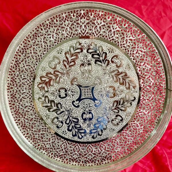 Plateau-Marocain-Artisanal-Rond-de-Fès-Argentée-45cm-prix-Casablanca-Maroc-coucouMarket