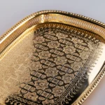 plateau-artisanal-rectangulaire-sweets-de-fes-grave-a-la-main-doré-Prix-Casablanca-Maroc-coucouMarket