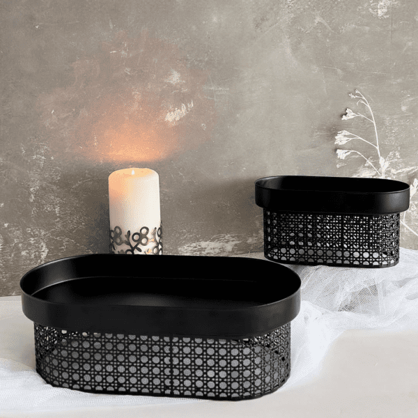 Set-2-plats-présentation-ovales-avec-base-noir-en-métal-Prix-Casablanca-Maroc-coucouMarket