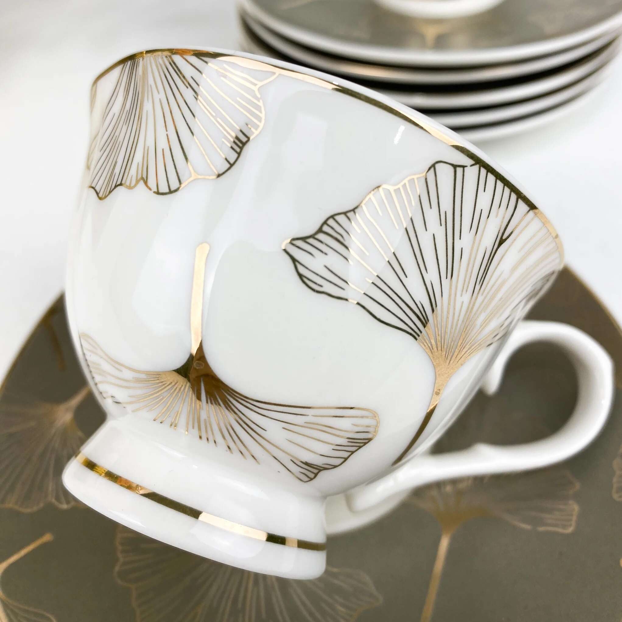 Pack-de-6-Tasses-à-Café-Expresso-Motif-Feuilles-de-Ginkgo-Prix-Casablanca-Maroc-coucouMarket