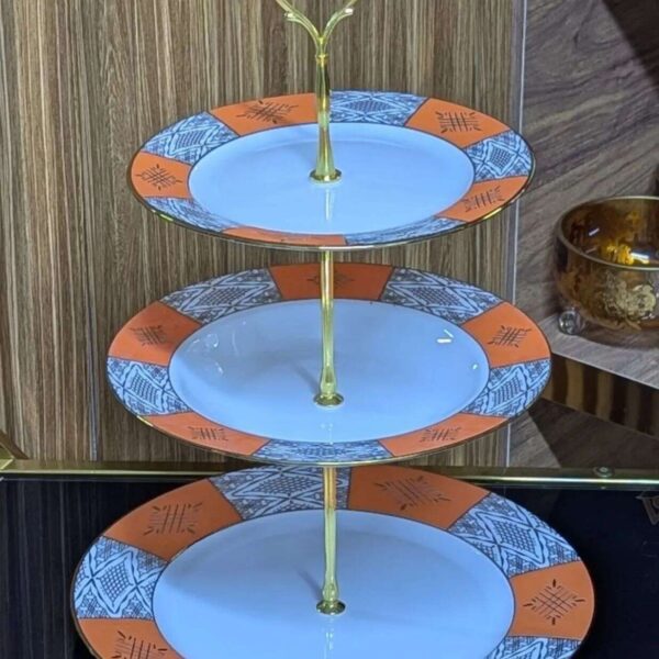 Support-à-Gâteau-Trois-Niveaux-Motif-Beldi-Orange-Prix-Casablanca-Maroc-coucouMarket