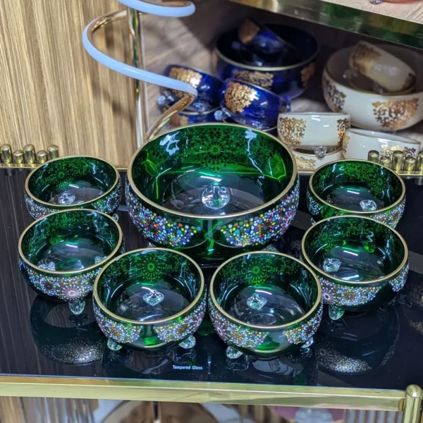 saladier-en-cristal-avec-6-bols-motif-zalija-vert-Prix-Casablanca-Maroc-coucouMarket