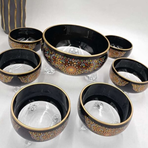 saladier-en-cristal-avec-6-bols-motif-zalija-Noir-prix-Casablanca-maroc-CoucouMarket