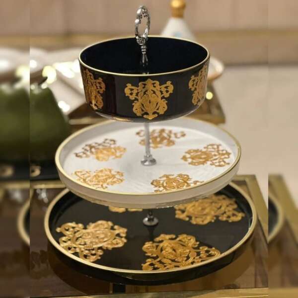 Présentoir-à-Gâteaux--royal-noir-blanc-en-Verre-Casablanca-Maroc