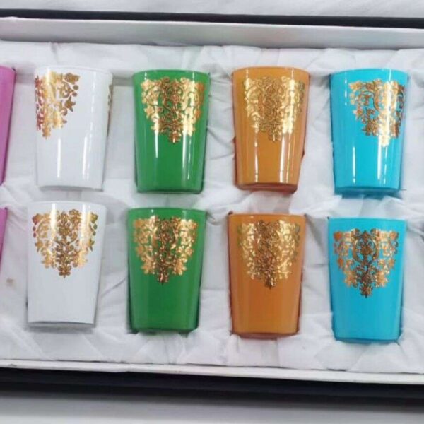 Pack-de-12-Verres-à-thé-Multicolores-Motif Amira-prix-Casablanca-maroc-CoucouMarket