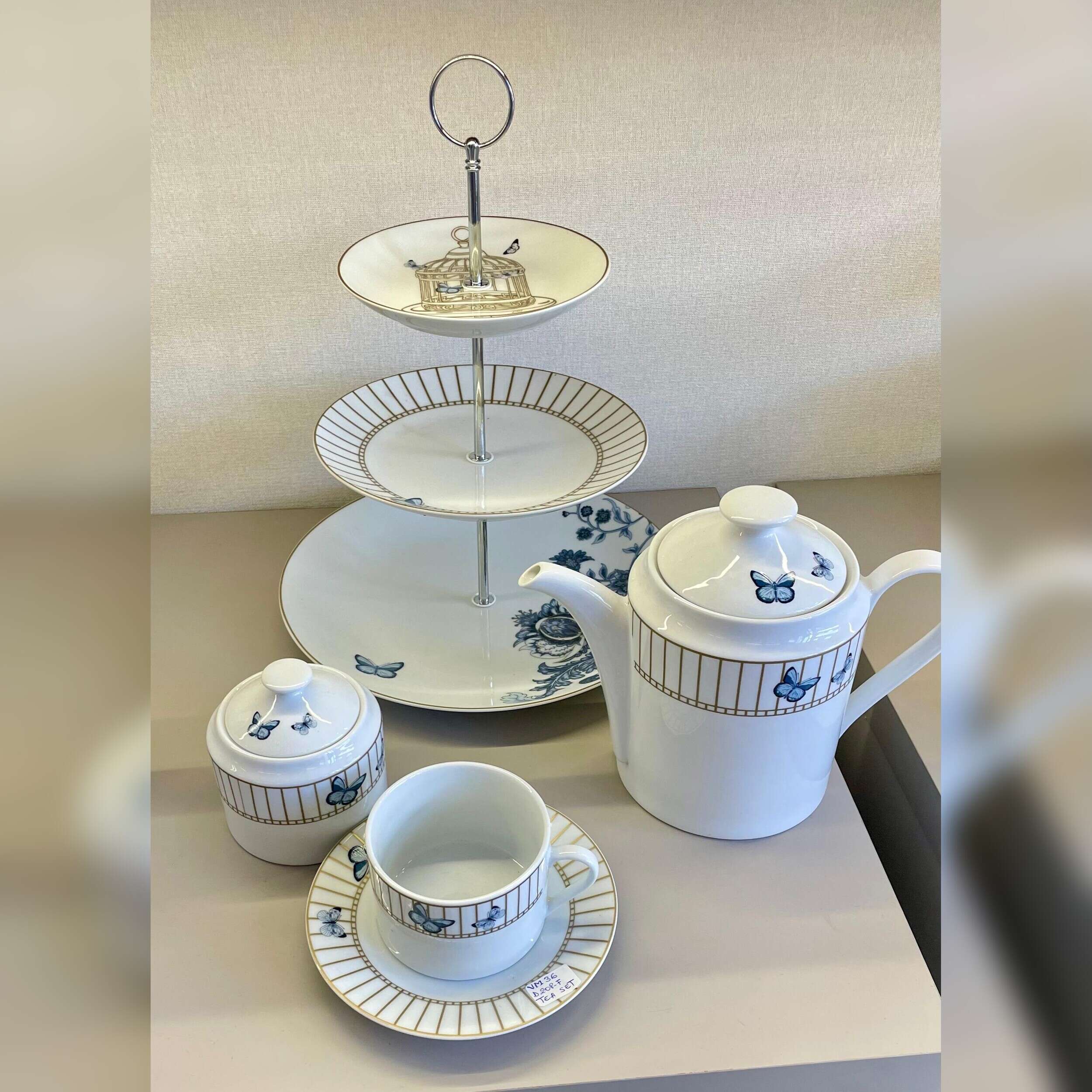 Service-à-Thé/Café-avec-Présentoir-à-Gâteaux-Papillon-Bleu-prix-Casablanca-Maroc-coucouMarket