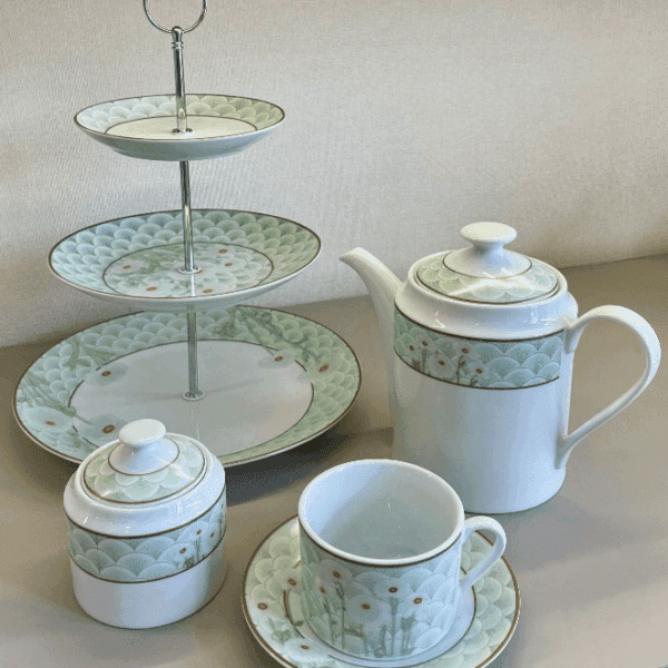 Set-Thé/Café-15-Pièces-Floral-avec-Présentoir-Vert-Pastel-prix-Casablanca-Maroc-coucouMarket