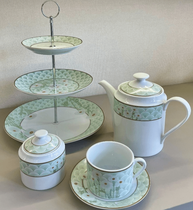 Set-Thé/Café-15-Pièces-Floral-avec-Présentoir-Vert-Pastel-prix-Casablanca-Maroc-coucouMarket