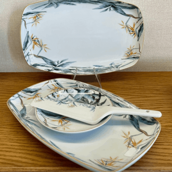 Service-à-gâteau-8-pièces-en-porcelaine-floral-exotique-prix-Casablanca-Maroc-coucouMarket