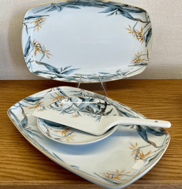 Service-à-gâteau-8-pièces-en-porcelaine-floral-exotique-prix-Casablanca-Maroc-coucouMarket