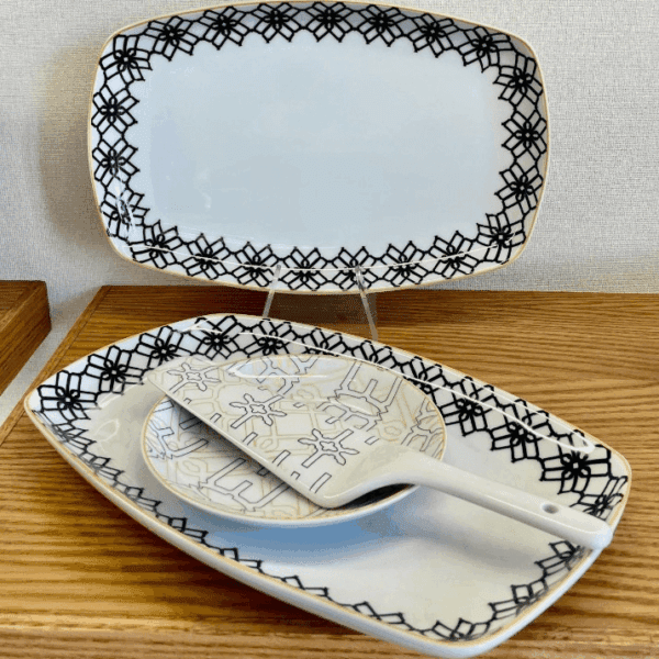 Service-à-Gâteau-8-Pièces-Noir-et-Or-Motif-Géométrique-prix-Casablanca-Maroc-coucouMarket