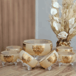 ensemble-de-saladier-motif-princesse-de-7-pièces-en-cristal-Italie-beige-dorée-Maroc-Casablanca