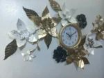Horloge-Murale-avec-Fleurs-Métalliques-Dorées--prix-Casablanca-Maroc-coucouMarket-Fes-Rabat