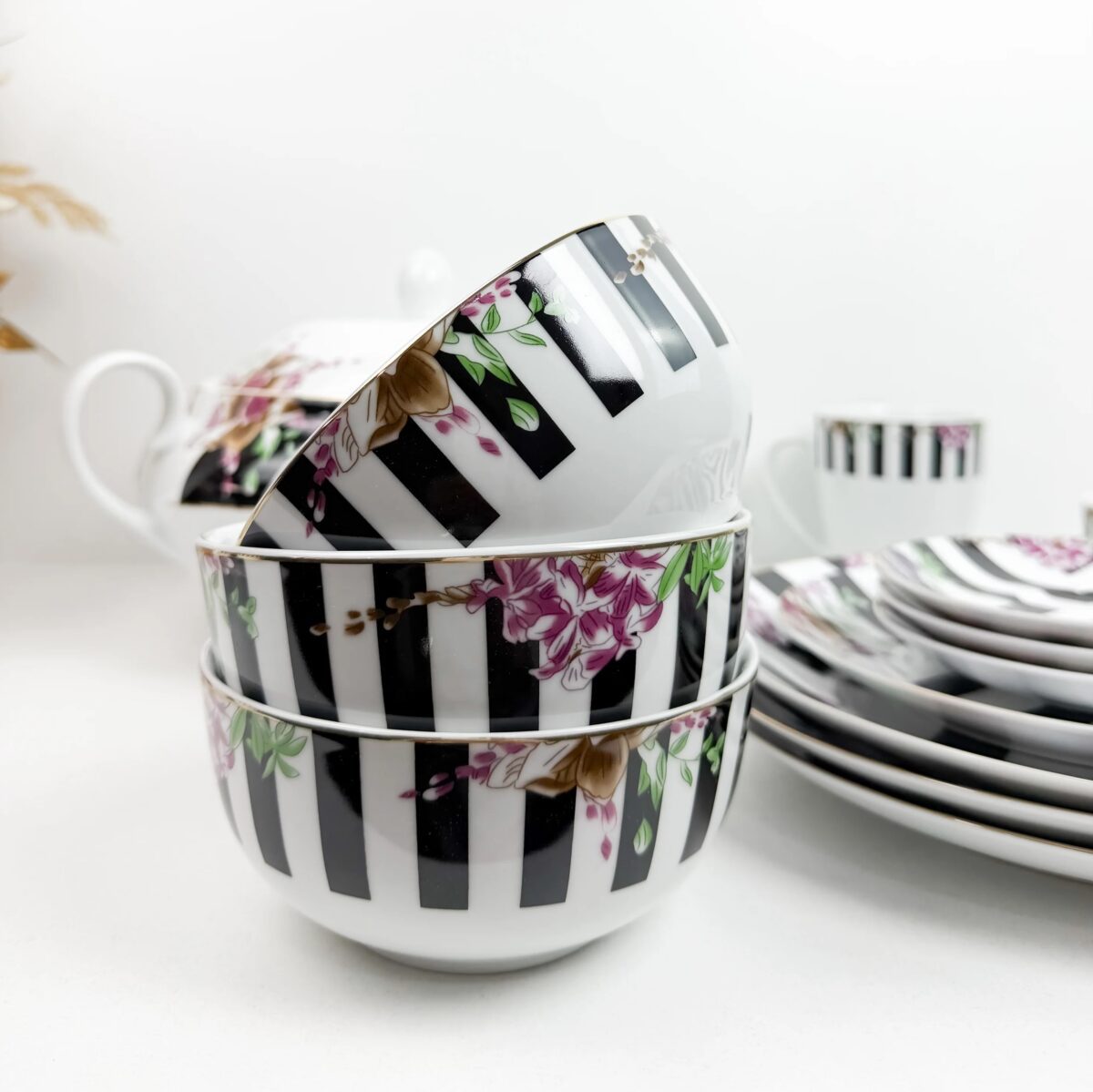 Service-de-Table-Florale-Rayée-38-Pièces-prix-Casablanca-Maroc-coucouMarket