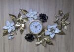 Horloge-Murale-avec-Fleurs-Métalliques-Dorées--prix-Casablanca-Maroc-coucouMarket-Fes-Rabat