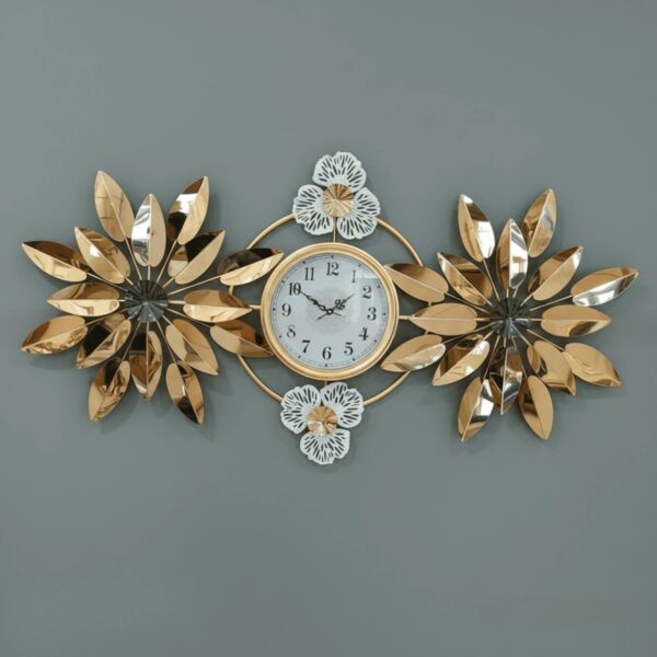 horloge-murale-décorative-florale-en-méta-doré--prix-Casablanca-Maroc-coucouMarket-Fes-Rabat