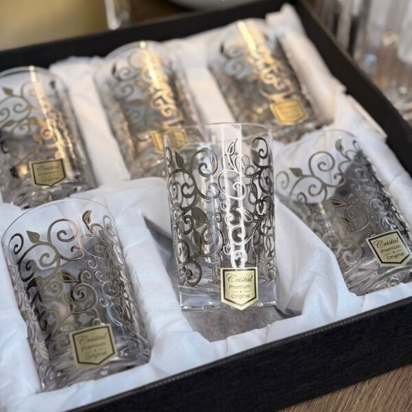 Ensemble-de-6-Verres-à-Thé-Argentés-En Cristal-Motif-Oriental-prix-Casablanca-Maroc-coucouMarket-Fes-Rabat