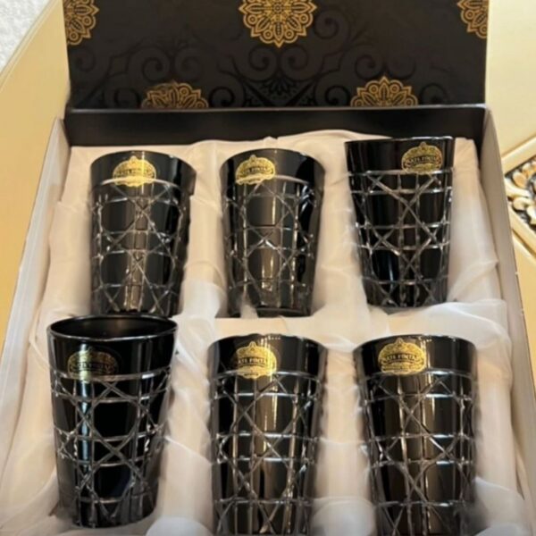 set-luxe-de-6-verres-a-the-en-cristal-noir-Motif-geometrique-PRIX-promo-casablanca-maroc-coucouMarket