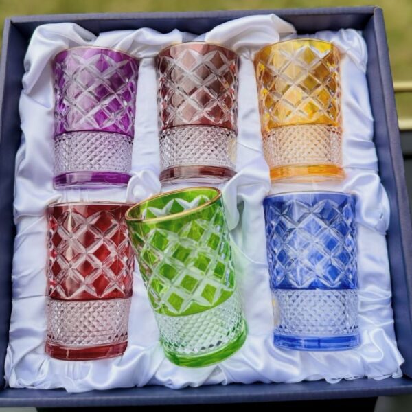 Set de 12 Verres à Thé en Cristal Multicolores – Motif Losange-PRIX-promo-casablanca-maroc-coucouMarket