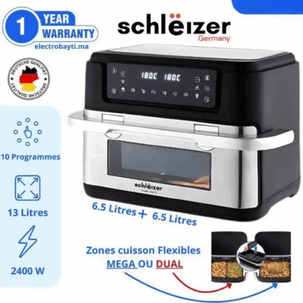 Air-Fryer-Schlëizer-13L-2000W-Double-Bac-&-Écran-Tactile-Maroc-coucouMarket-Casablanca-Prix-Promotion