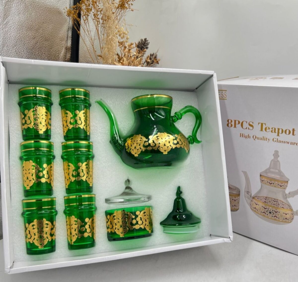 Service-à-Thé-8-Pièces-Motif-Sultana-Vert-coucouMarket-Casablanca-Prix-Promotion