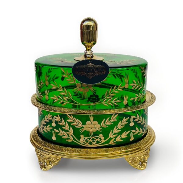 Bonbonnière-Royale-en-Cristal-Vert-Émeraude-et-Bronze-Doré-27cm-PRIX-promo-casablanca-maroc-coucouMarket-Rabat-Fes-Marrakech-Tanger